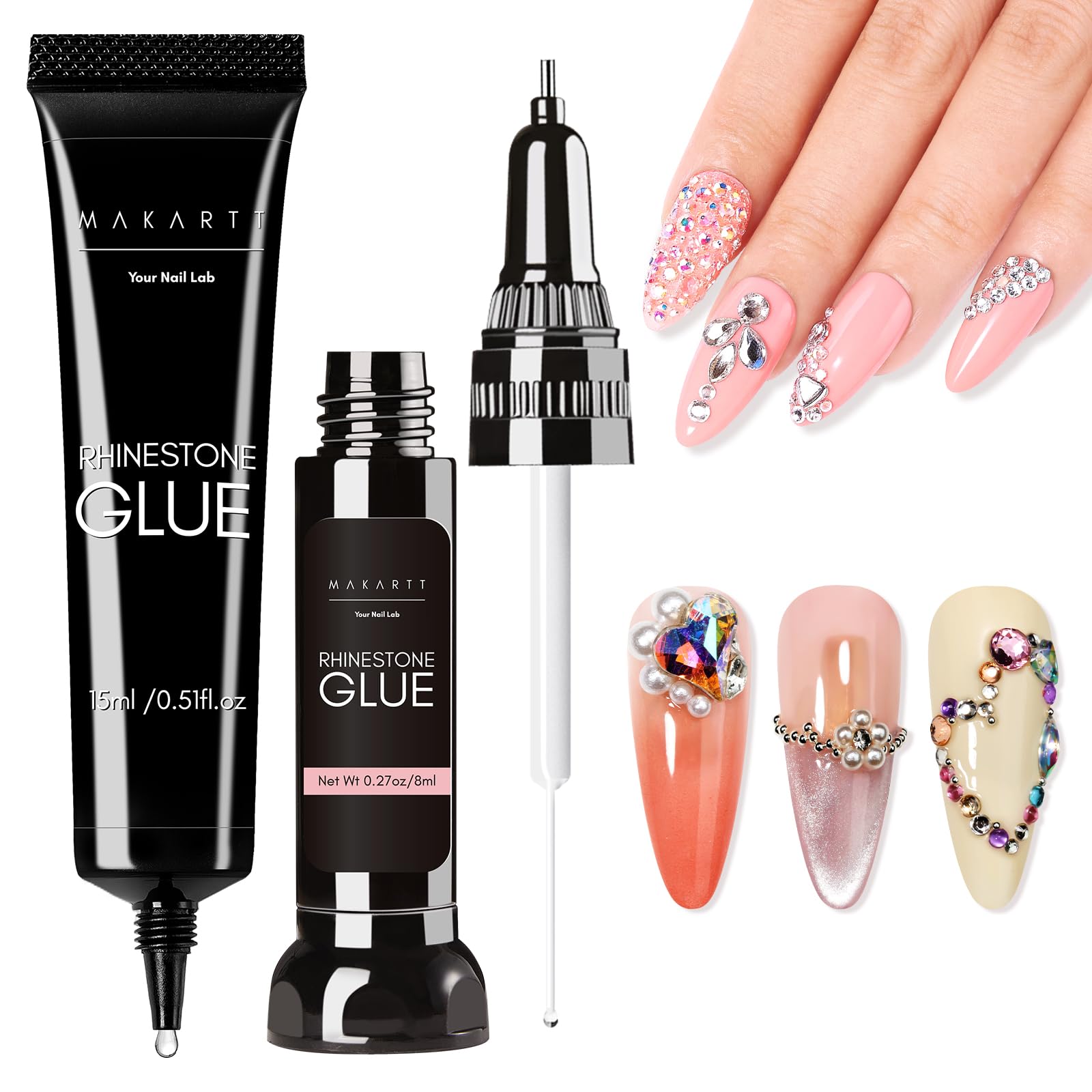 Amazon.com: Makartt Nail Rhinestone Glue Set - Gel Nail Glue for